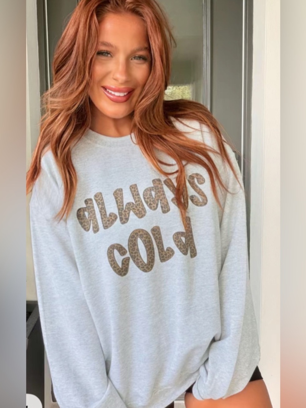 Cheetah Always cold tan pullover sweatshirt size large